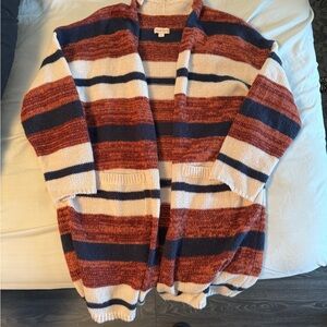 Knox Rose Women’s Large Navy, Burnt Orange and Cream Cardigan